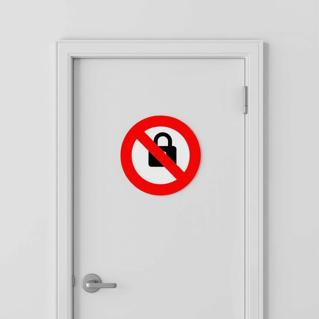 Icono de una puerta con un cartel de 'acceso restringido'